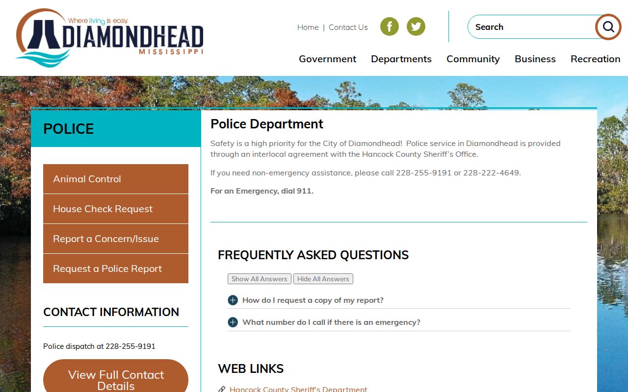 Hancock County Diamondhead Police booking record source