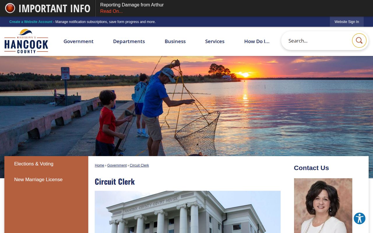 Hancock County Circuit Clerk page for criminal case and warrant-record routing