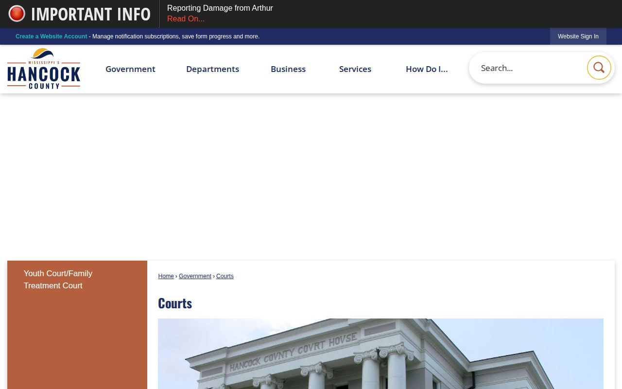 Hancock County Justice and Circuit Court page used for warrant and court-record routing