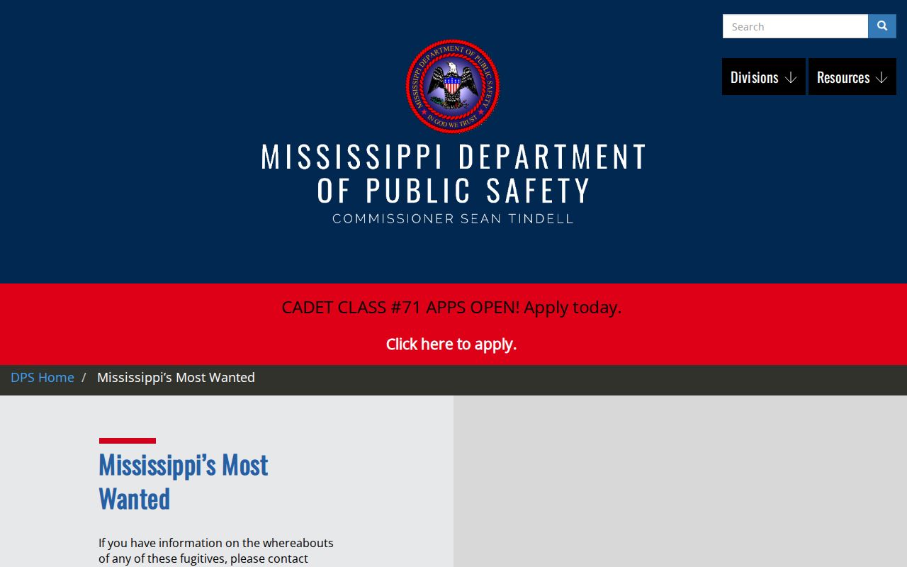 Hancock County warrant research showing the Mississippi DPS statewide wanted-list interface